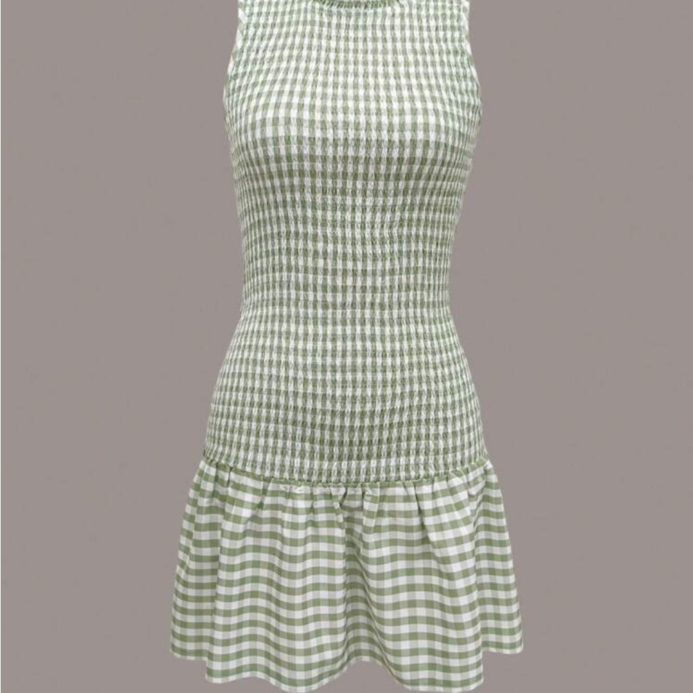 Green Gingham Sleeveless Dress